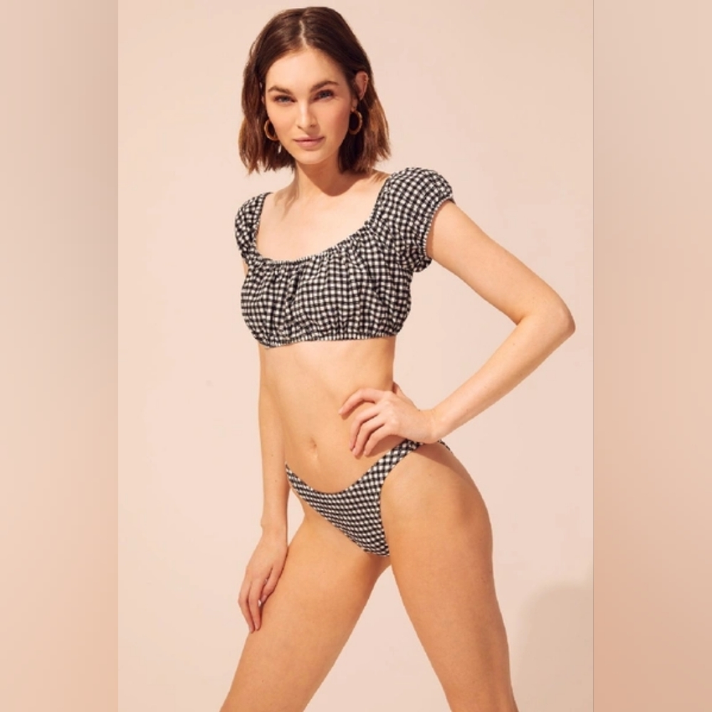 Solid & Striped Gingham Eloise Swim Top and Bottom, Size S